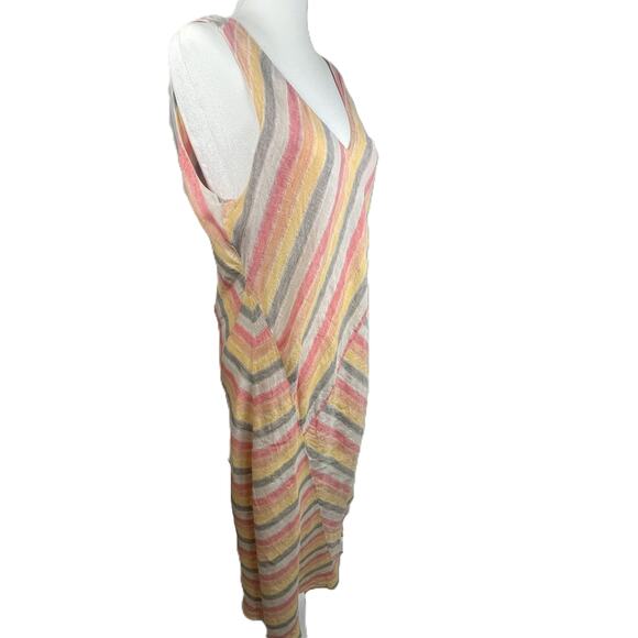 J Jill Love Linen Petite M Striped Linen Maxi Dress Summer Coastal Casual‎ Lined - Picture 7 of 14